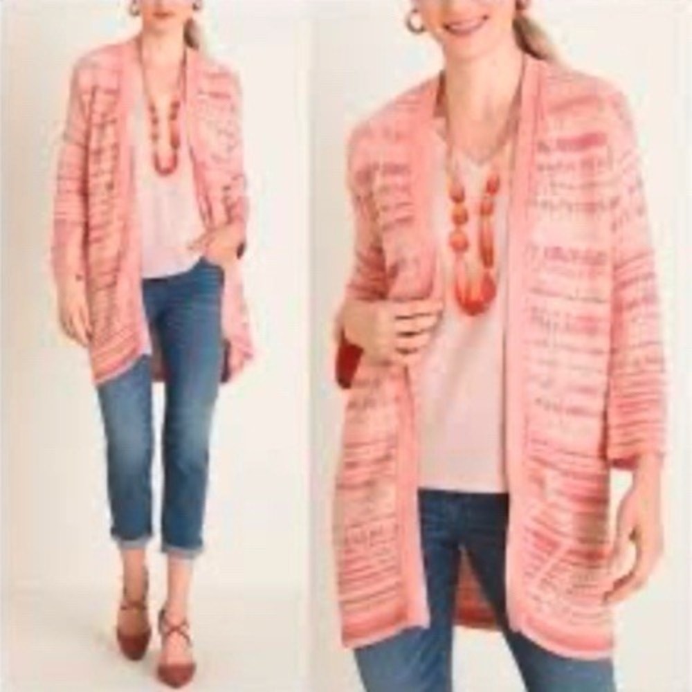 Chico's Silver  Shine Blush Pointelle Stitch Open Cardigan Duster Woman's XL Sz3